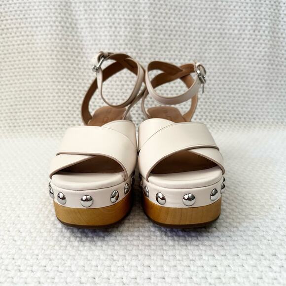 Coach NIB Astor Semi Matte Leather Chalk White Studded Platform Wood Clog Heel 6 - Picture 4 of 11